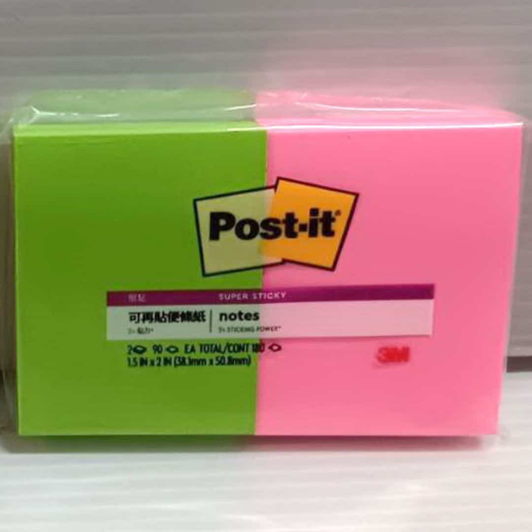 W42041B 3M利貼狠黏便條紙 綠+粉紅色 5.1x3.8cm 每色100張
