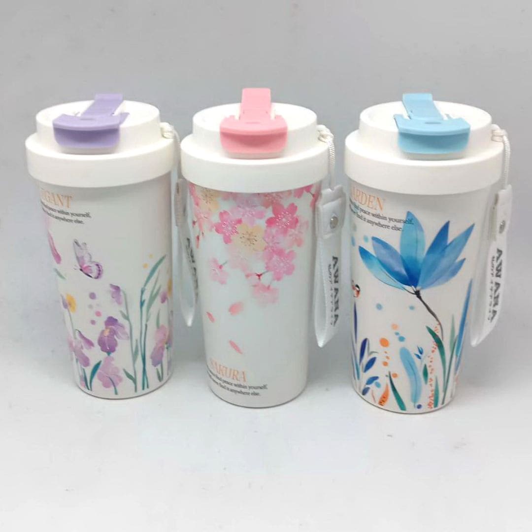 F0686 AWANA花語陶瓷手提咖啡杯 附吸管 550ml