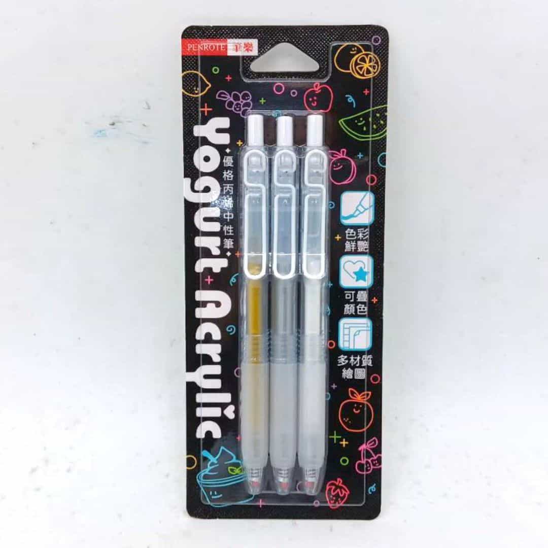 T03063C 筆樂優格丙烯中性筆 3入組 0.8mm 金+銀+白色