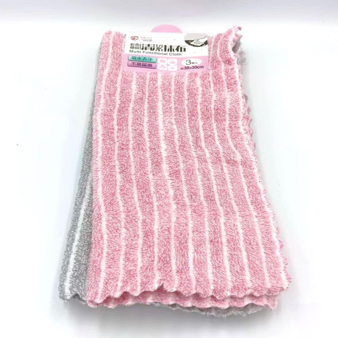 R3628 粉彩小兔彩色條紋清潔抹布 30x30cm 3入
