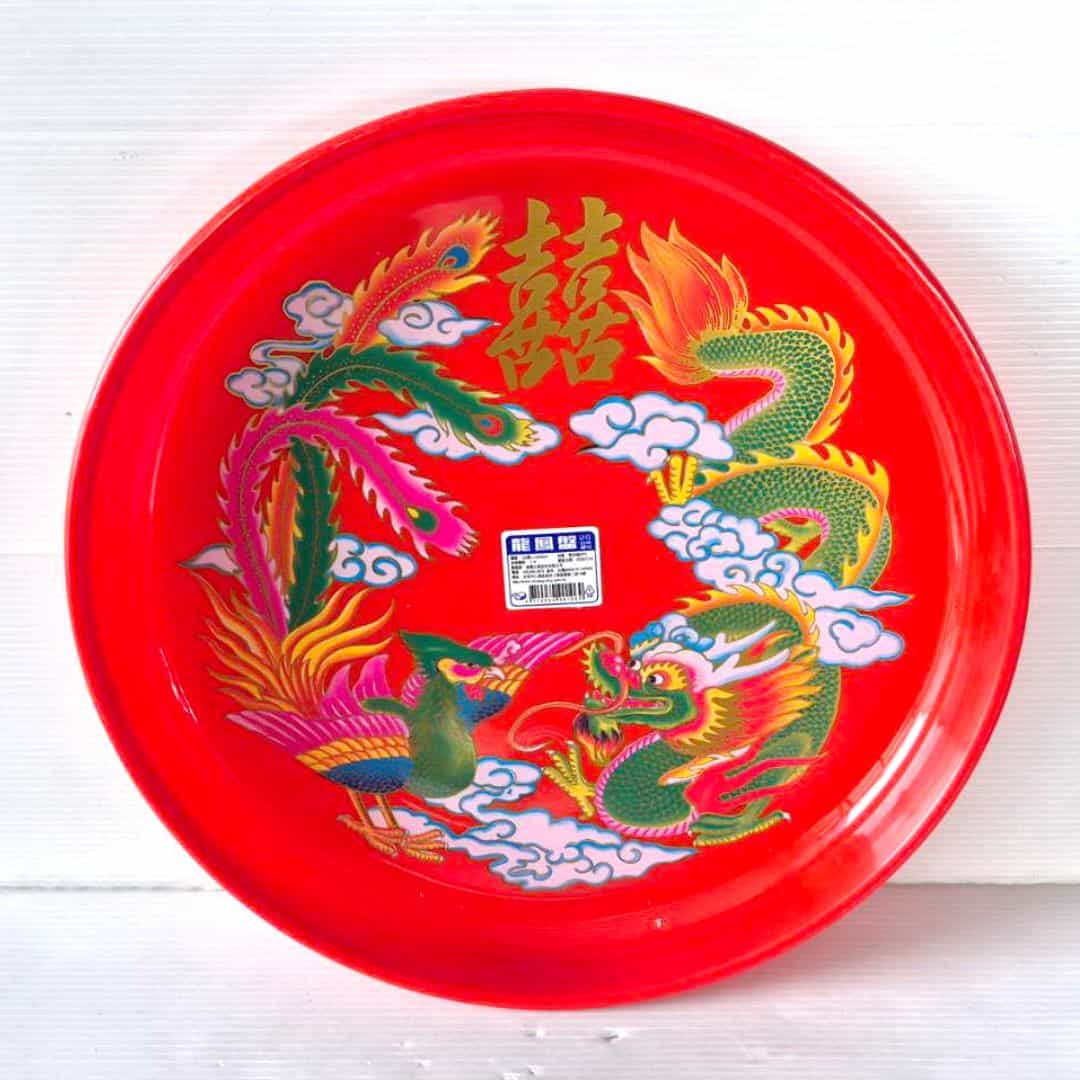 F92197 豐裕龍鳳紅圓盤 11吋